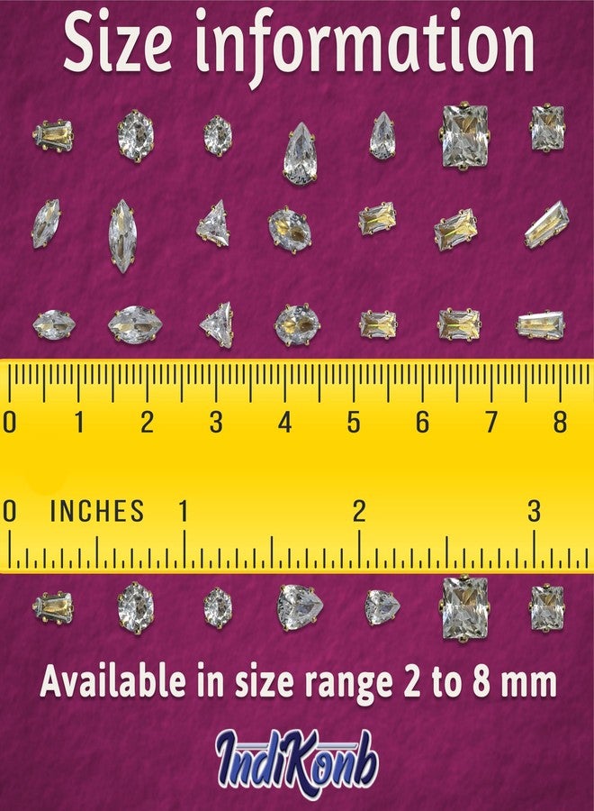 INDIKONB Sew On Rhinestones Kundan Stone Beads for Craft, Embroidery, Jewellery Making, Aari & Maggam Work | Stones for Dress & Bangle Decoration (Drop 5X7), Gold - Image 3